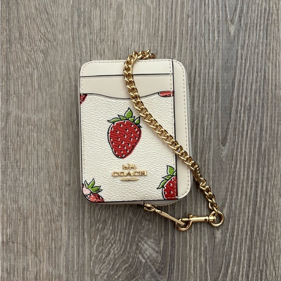 Coach Zip Card Case with Strawberry Print